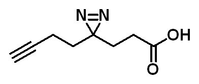 Chemical structure of 3-[3-(but-3-yn-1-yl)-3H-diazirin-3-yl]propanoic acid