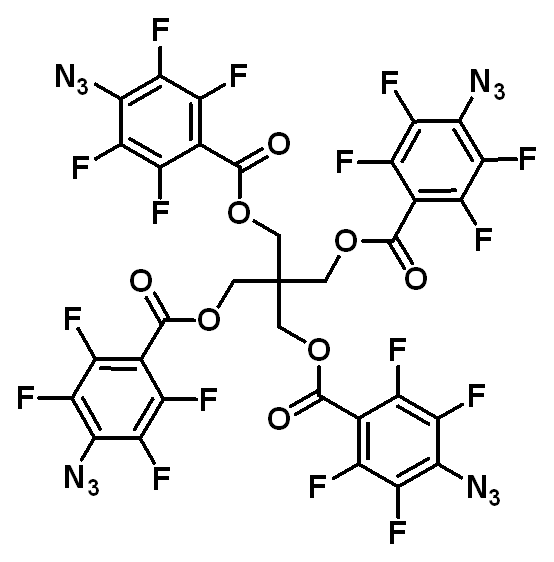 Chemical structure of Benzoic acid, 4-azido-2,3,5,6-tetrafluoro-, 2,2-bis[[(4-azido-2,3,5,6-tetrafluorobenzoyl)oxy]methyl]-1,3-propanediyl ester