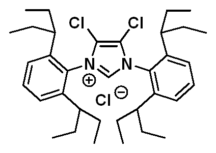 Chemical structure of 4,5-Dichloro-1,3-bis(2,6-di(pentan-3-yl)phenyl)-1H-imidazol-3-ium chloride