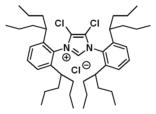 Chemical structure of 4,5-Dichloro-1,3-bis(2,6-DI(heptan-4-YL)phenyl)-1H-imidazol-3-ium chloride