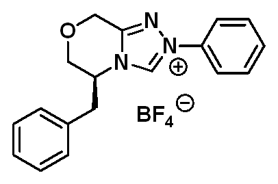 Chemical structure of (S)-5-benzyl-2-phenyl-2,5,6,8-tetrahydro-[1,2,4]triazolo[3,4-c][1,4]oxazin-4-ium tetrafluoroborate