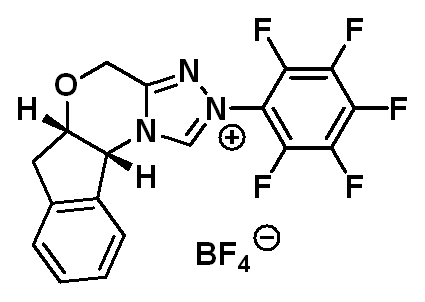 Chemical structure of (5aS,10bR)-2-(Perfluorophenyl)-4,5a,6,10b-tetrahydro-2H-indeno[2,1-b][1,2,4]triazolo[4,3-d][1,4]oxazin-11-ium tetrafluoroborate
