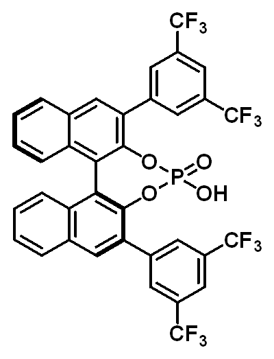 Chemical structure of (S)-3,3'-Bis[3,5-bis(trifluoromethyl)phenyl]-1,1'-binaphthyl-2,2'-diyl hydrogen phosphate