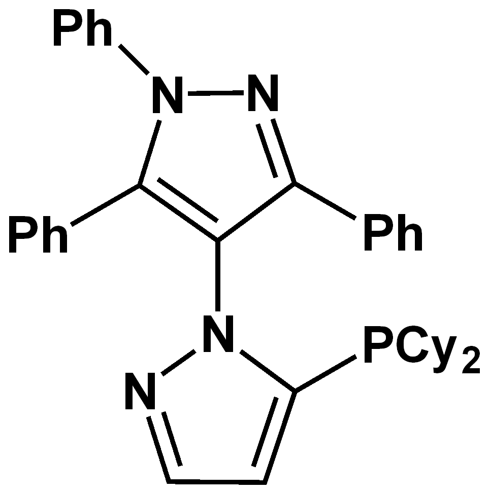 Chemical structure of 5-(Dicyclohexylphosphino)-1',3',5'-triphenyl-[1,4']-bi-1H-pyrazo le