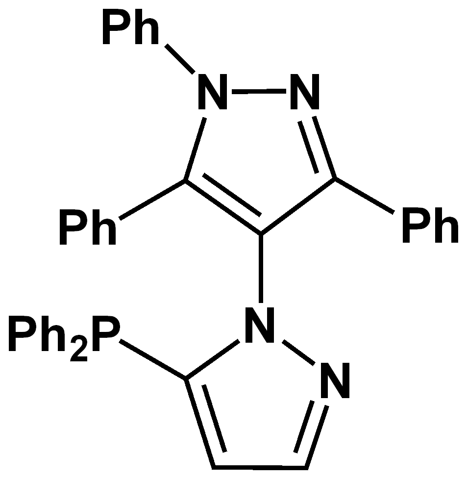 Chemical structure of 5-( Diphenylphosphino)-1',3',5'-triphenyl -1'H-1,4'-bipyrazole