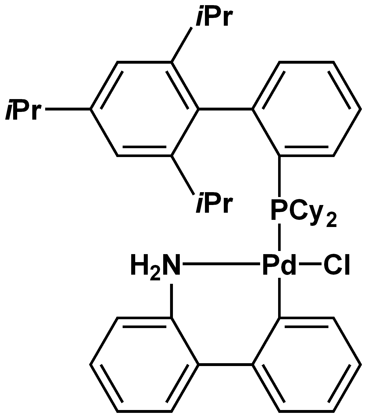 Chemical structure of Chloro(2-dicyclohexylphosphino-2',4',6'-triisopropyl-1,1'-biphenyl)[2-(2'-amino-1,1'-biphenyl)]palladium(II) (XPhos Pd G2)