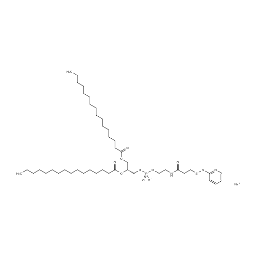 Chemical structure of 1,2-Dipalmitoyl-sn-glycero-3-phosphoethanolamine-N-[3-(2-pyridyldithio)propionate] (sodium salt) , 16:0 PDP PE