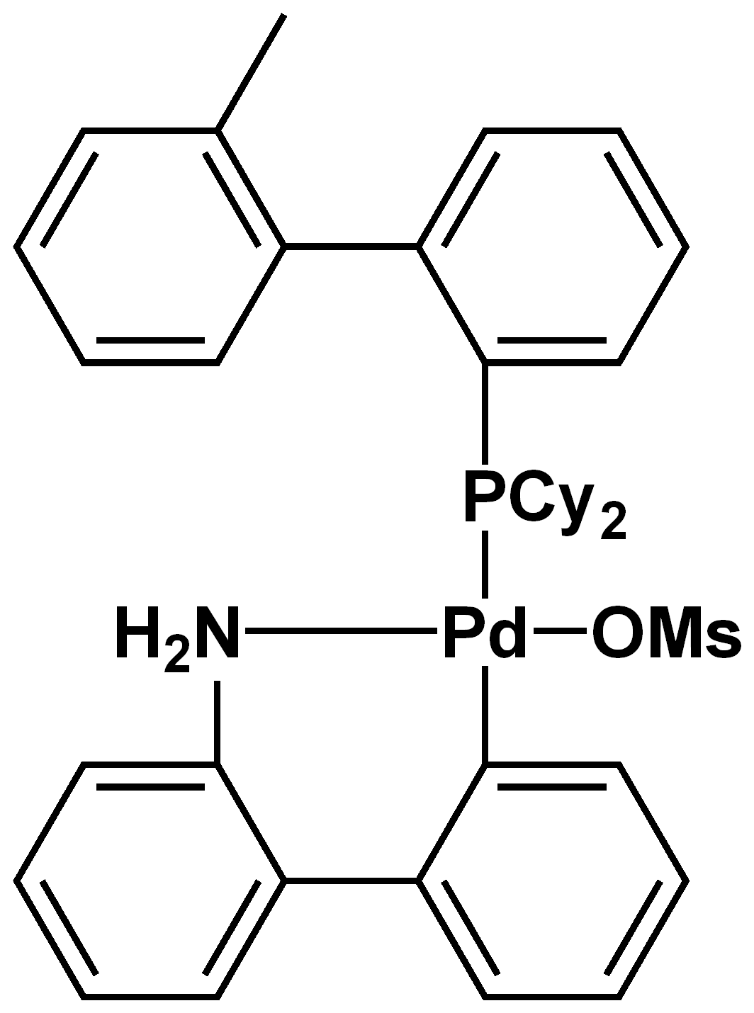 Chemical structure of Methanesulfonate(2-Dicyclohexylphosphino-2'-methyl)(2'-Amino-1,1'-Biphenyl-2-Yl)Palladium(II) (Mephos Pd G3)