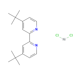 Chemical structure of (4,4'-dtbbpy)NiCl2 / [4,4'-Bis(1,1-dimethylethyl)-2,2'-bipyridine] nickel (II) dichloride