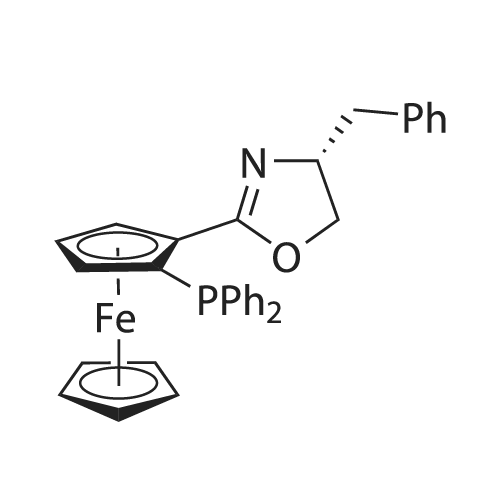 Chemical structure of (2S)-1-[(4S)-4,5-Dihydro-4-(phenylmethyl)-2-oxazolyl]-2-(diphenylphosphino)ferrocene